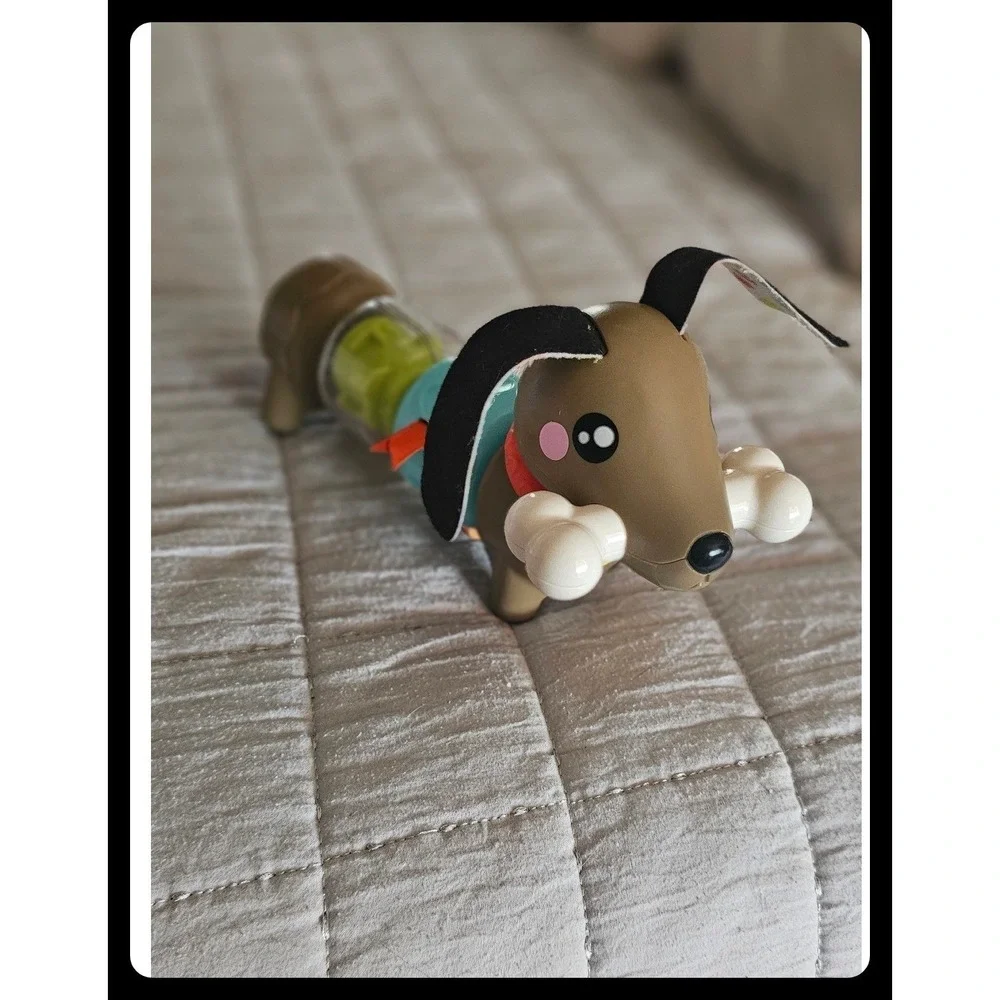 Fisher-Price Clicker Dachshund Baby Sensory Toy Brown Blue Green Puppy Dog